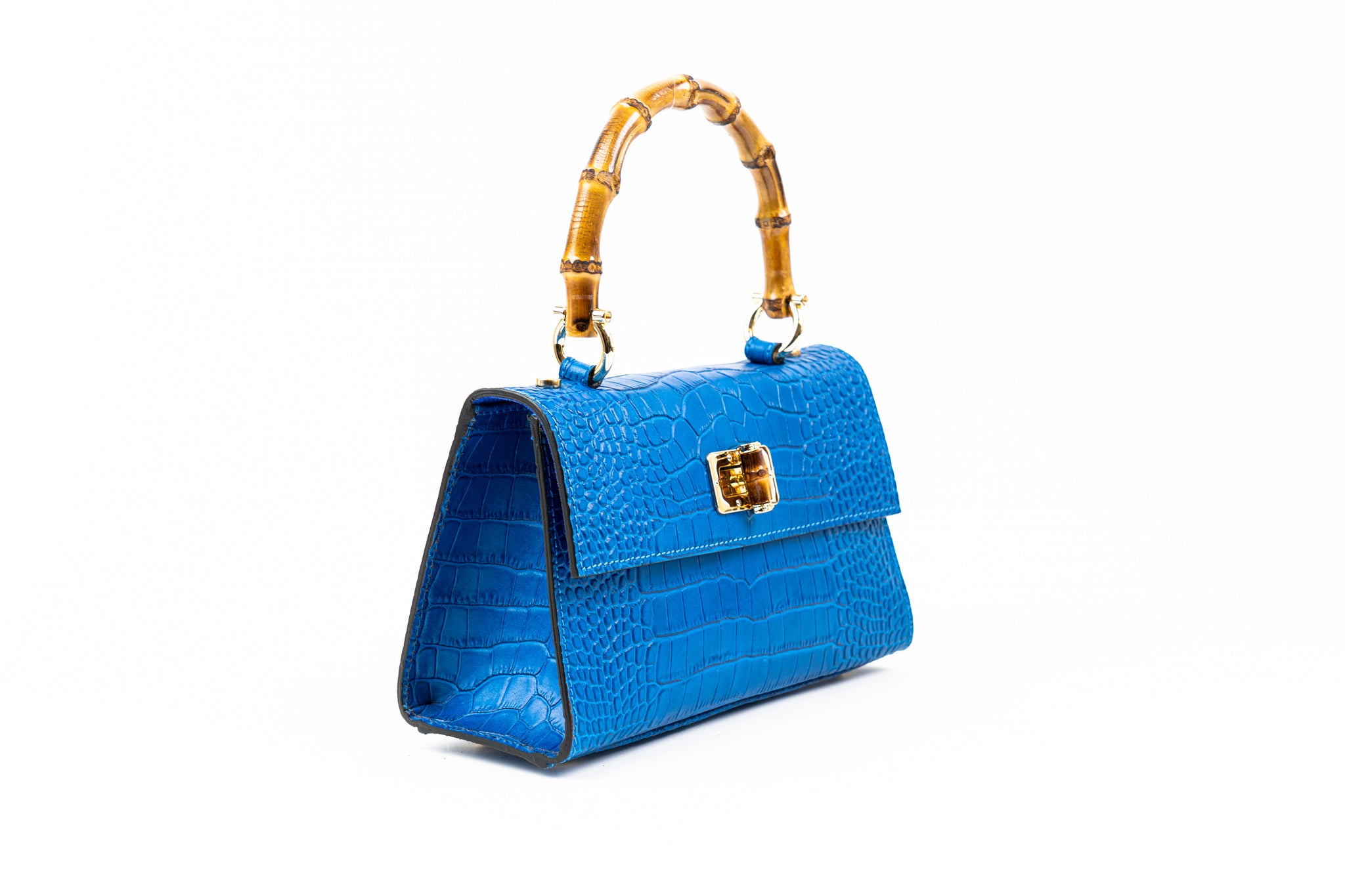 borsa in pelle di vitello con stampa coccodrillo blu/ blue calf leather bag with crocodile print