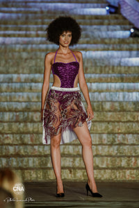 BIKINI CON PAREO VIOLA CON GONNA CON PIUME /  PURPLE PAREO BIKINI WITH FEATHER SKIRT