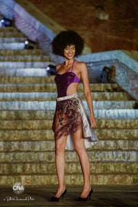 BIKINI CON PAREO VIOLA CON GONNA CON PIUME /  PURPLE PAREO BIKINI WITH FEATHER SKIRT