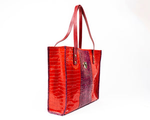 borsa in pelle di vitello con stampa pitone rossa/ calfskin bag with red python print