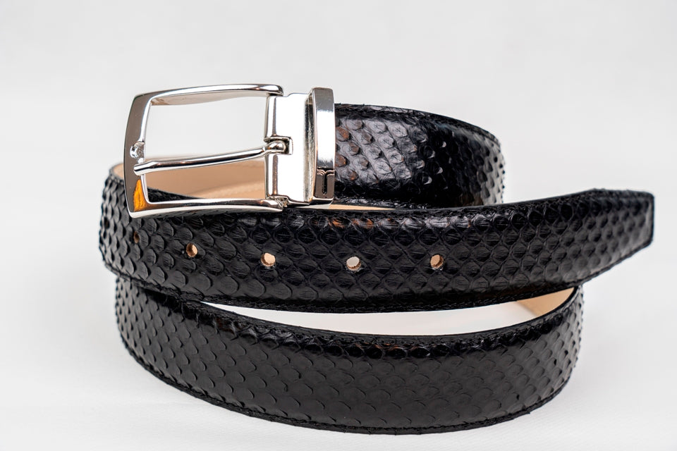 CINTURA IN PELLE DI PITONE Black/ Black Python Leather Belt