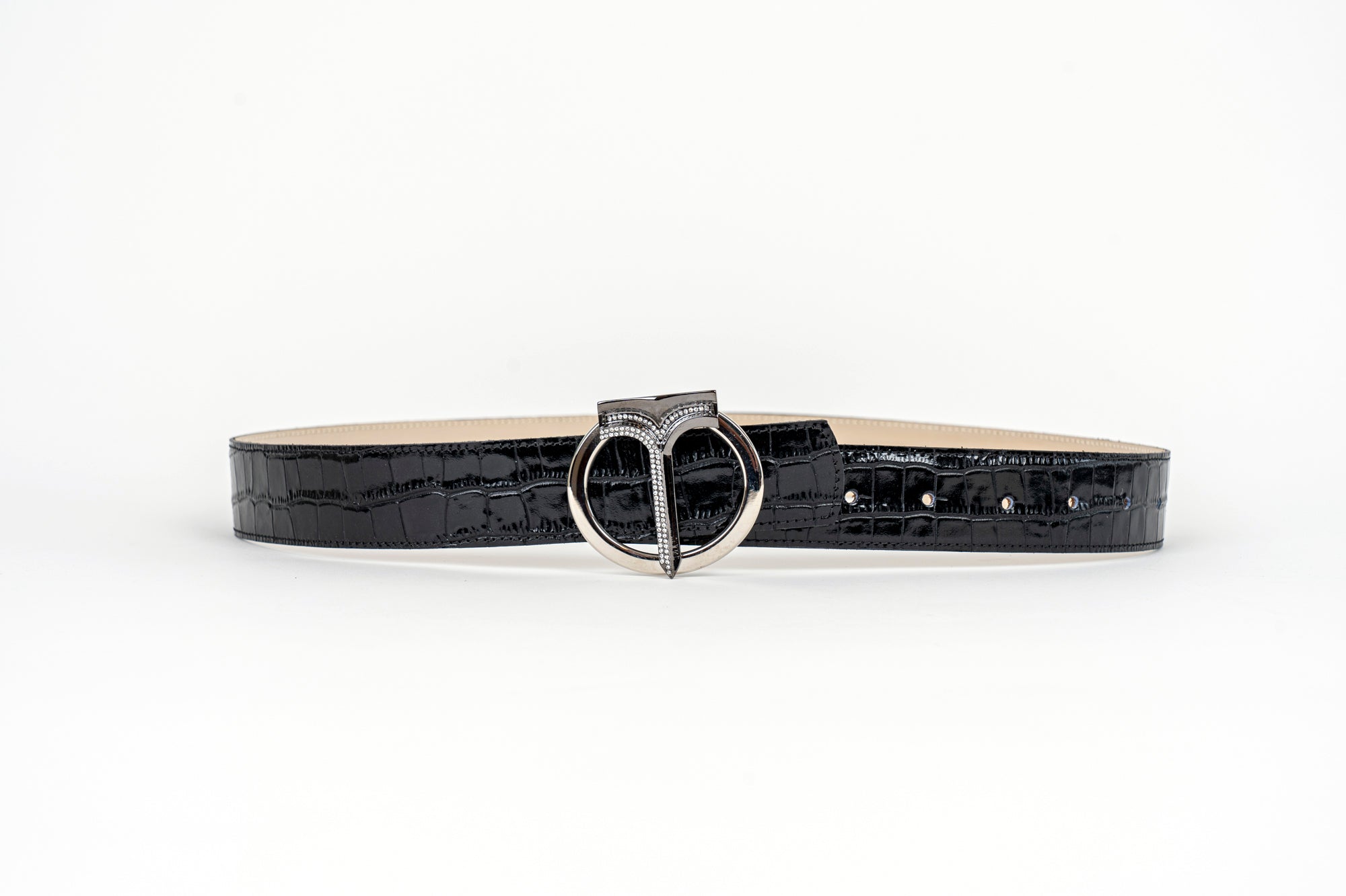 CINTURA IN PELLE DI VITELLO CON STAMPA COCCO Black/ Black Calf Leather Belt with Crocodile Print